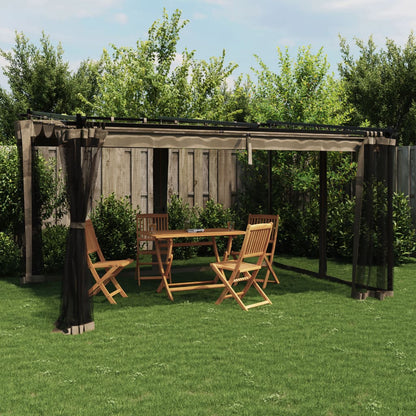 vidaXL Gazebo with Mesh Walls Taupe 4x3 m Steel