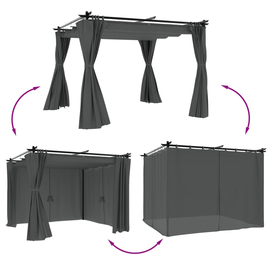 vidaXL Gazebo with Curtains Anthracite 3x3 m Steel