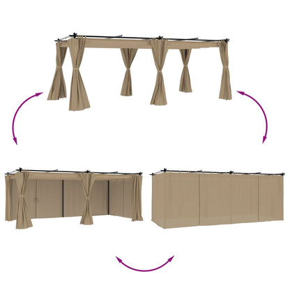 vidaXL Gazebo with Curtains Taupe 6x3 m Steel