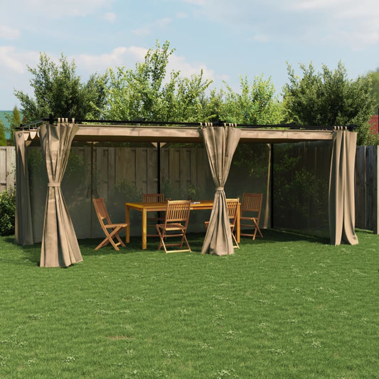 vidaXL Gazebo with Curtains Taupe 6x3 m Steel