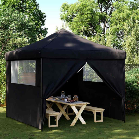 vidaXL Foldable Party Tent Pop-Up with 4 Sidewalls Black