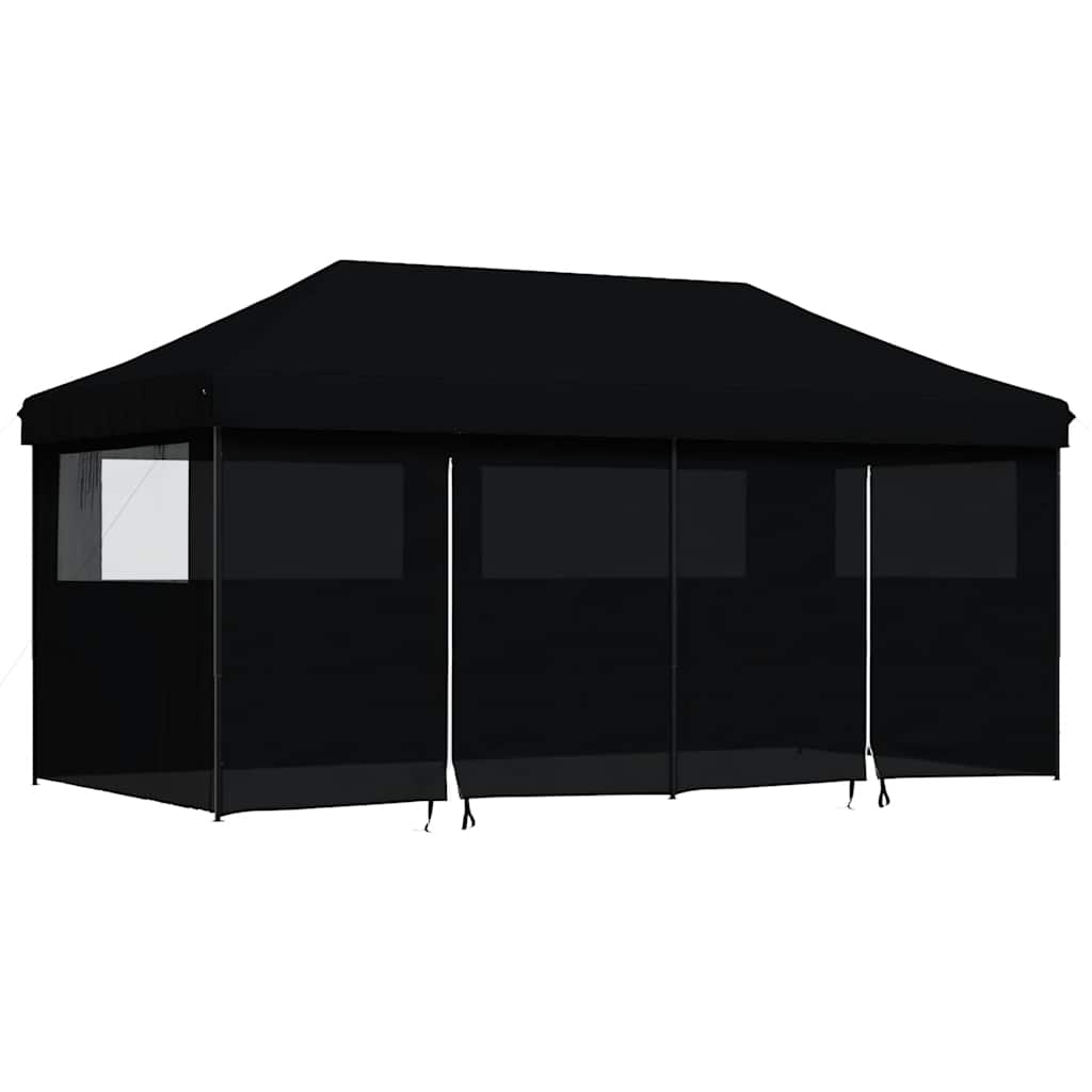 vidaXL Foldable Party Tent Pop-Up with 4 Sidewalls Black