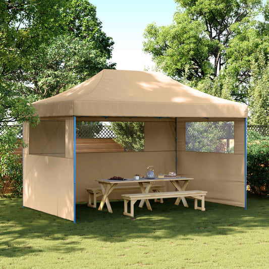vidaXL Foldable Party Tent Pop-Up with 3 Sidewalls Beige