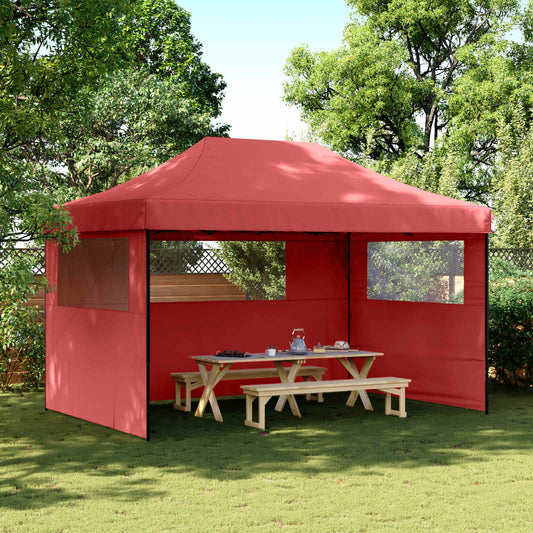 vidaXL Foldable Party Tent Pop-Up with 3 Sidewalls Burgundy