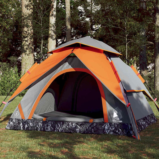vidaXL Camping Tent Dome 3-Person Grey and Orange Quick Release