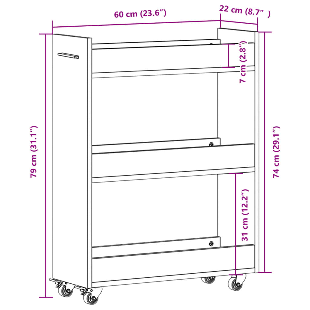 vidaXL Cabinet with Wheels Concerte Grey 60x22x79 cm Engineered Wood