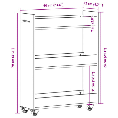 vidaXL Cabinet with Wheels Concerte Grey 60x22x79 cm Engineered Wood
