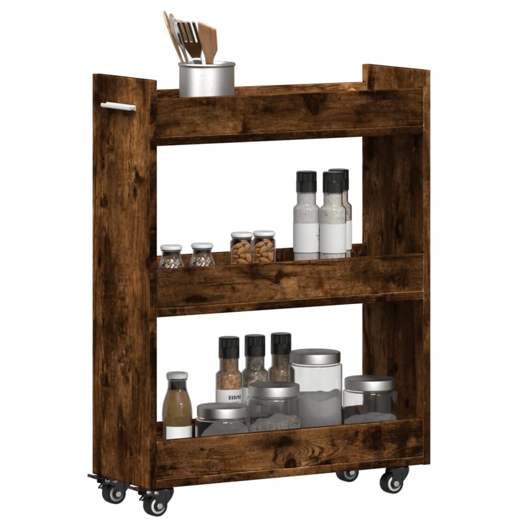 vidaXL Cabinet with Wheels Smoked Oak 60x22x79 cm Engineered Wood