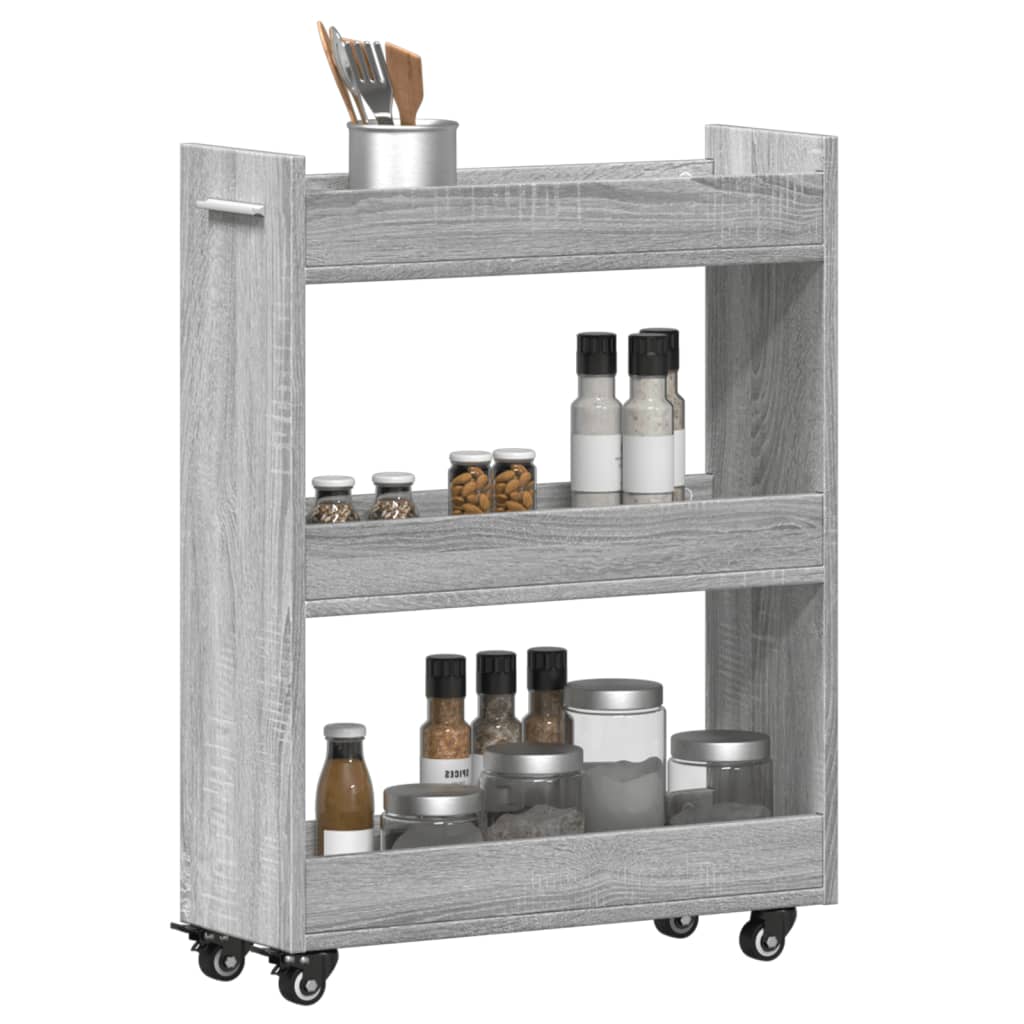 vidaXL Cabinet with Wheels Grey Sonoma 60x22x79 cm Engineered Wood