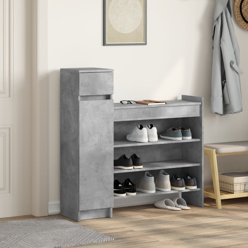 vidaXL Shoe Cabinet Concrete Grey 100,5x28x100 cm Engineered Wood