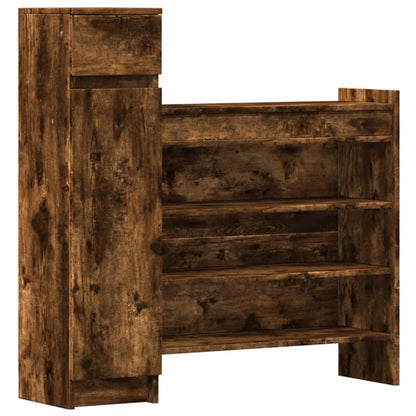 vidaXL Shoe Cabinet Smoked Oak 100,5x28x100 cm Engineered Wood