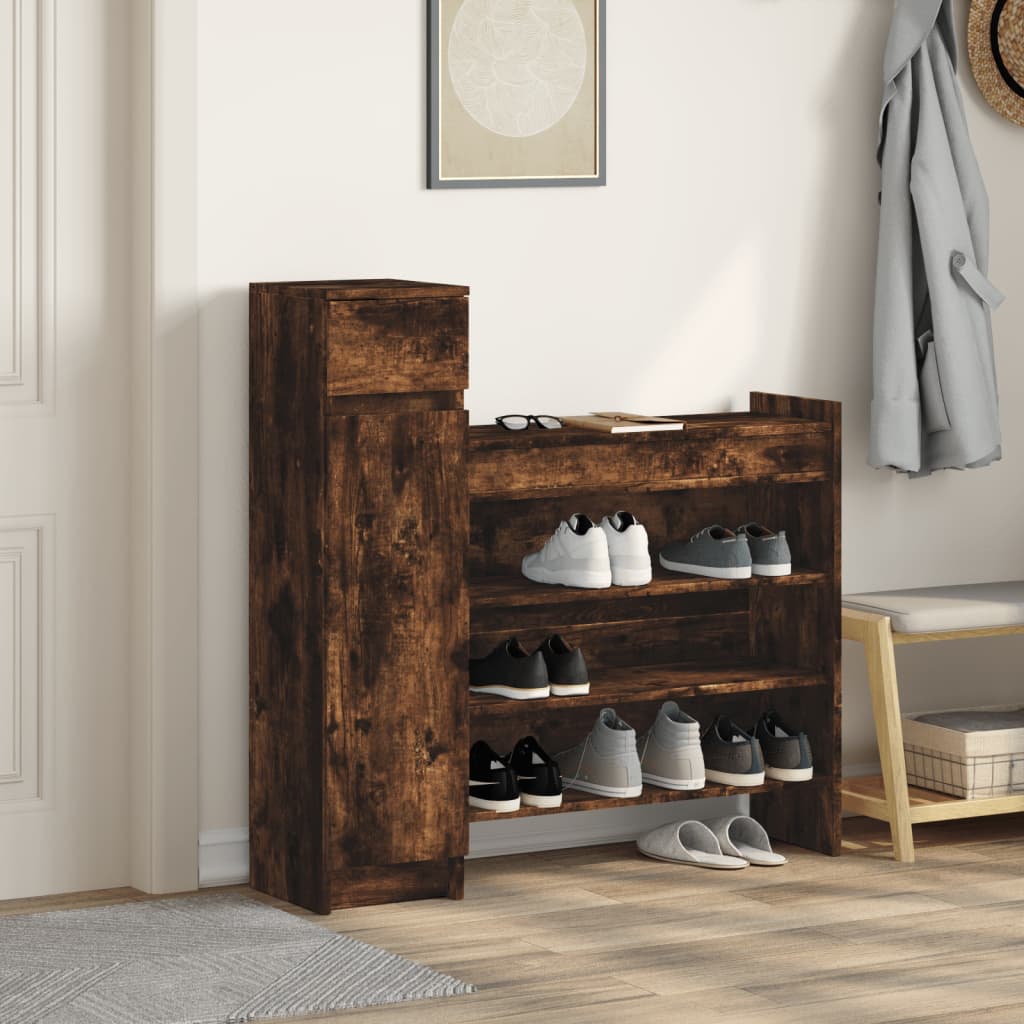 vidaXL Shoe Cabinet Smoked Oak 100,5x28x100 cm Engineered Wood