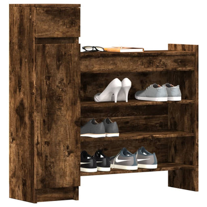 vidaXL Shoe Cabinet Smoked Oak 100,5x28x100 cm Engineered Wood