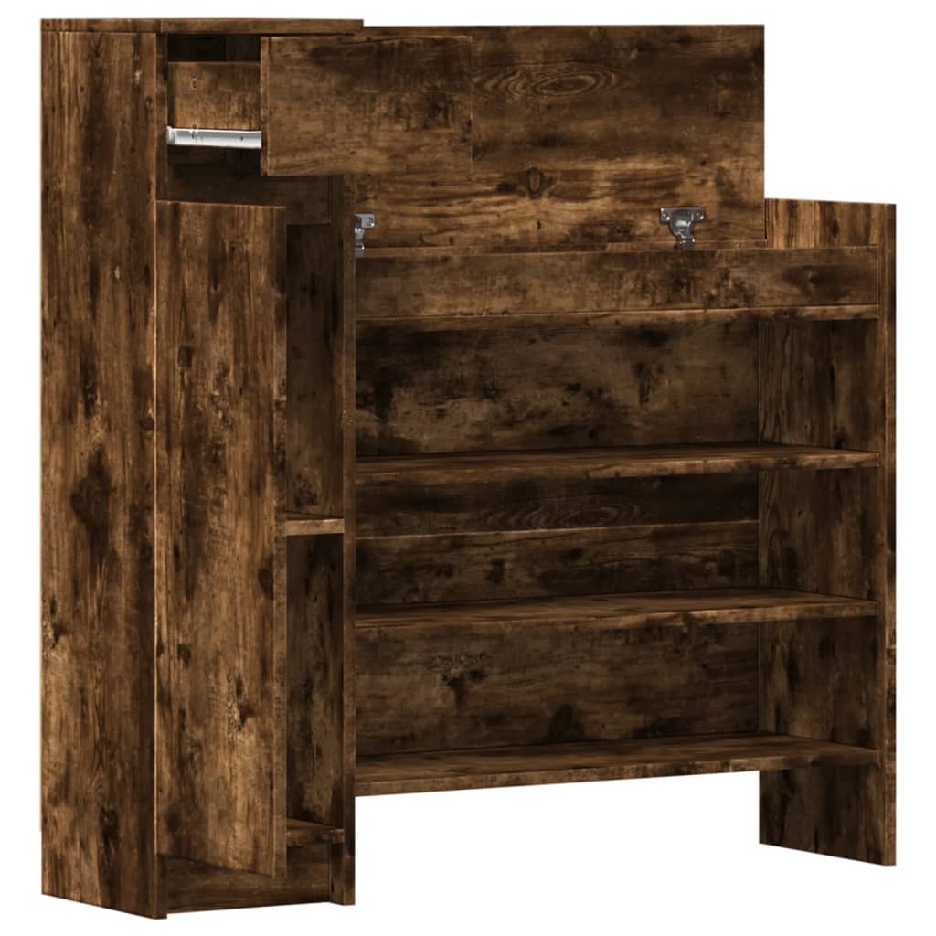 vidaXL Shoe Cabinet Smoked Oak 100,5x28x100 cm Engineered Wood