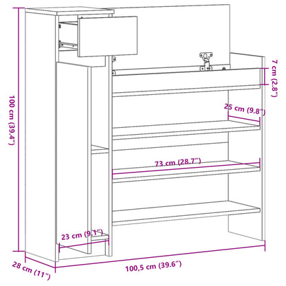 vidaXL Shoe Cabinet Smoked Oak 100.5x28x100 cm Engineered Wood