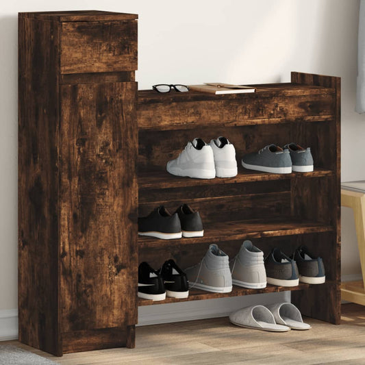 vidaXL Shoe Cabinet Smoked Oak 100,5x28x100 cm Engineered Wood