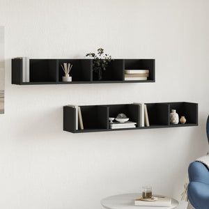 vidaXL Wall Cabinets 2 pcs Black 99x18x16.5 cm Engineered Wood
