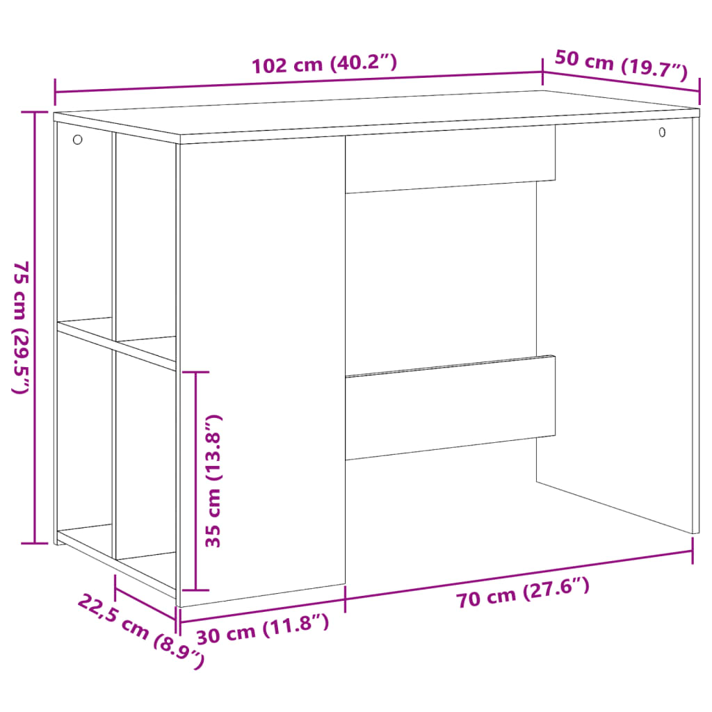 vidaXL Desk Grey Sonoma 102x50x75 cm Engineered Wood