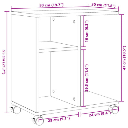 vidaXL Side Table with Wheels Sonoma Oak 50x30x55 cm Engineered Wood