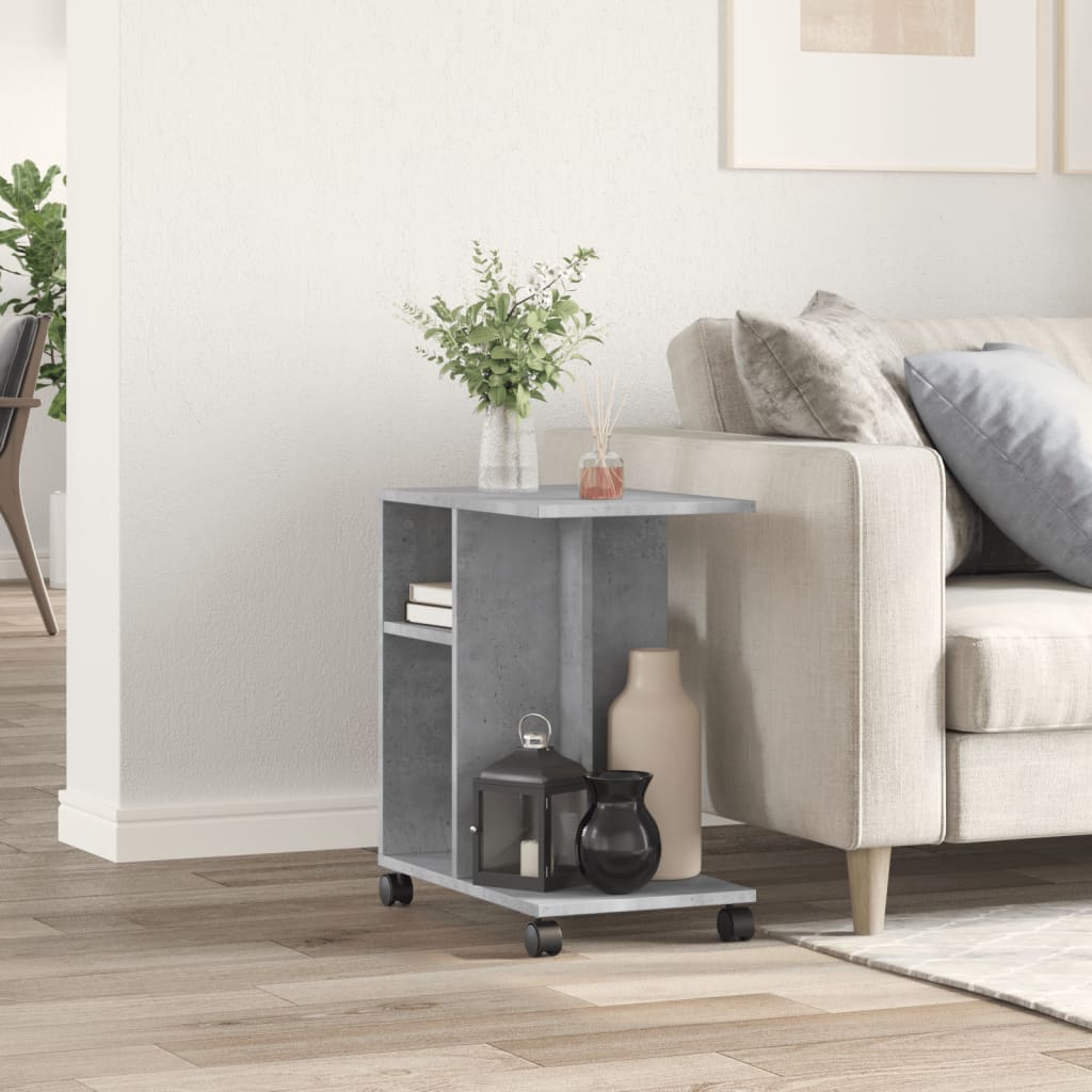 vidaXL Side Table with Wheels Concrete Grey 50x30x55cm Engineered Wood