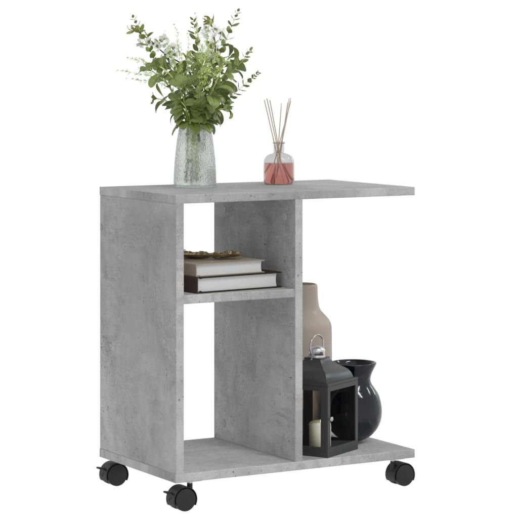 vidaXL Side Table with Wheels Concrete Grey 50x30x55cm Engineered Wood