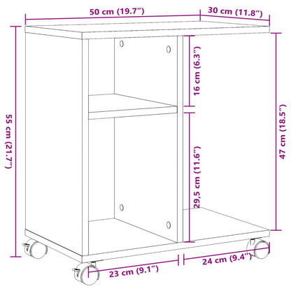 vidaXL Side Table with Wheels Concrete Grey 50x30x55cm Engineered Wood