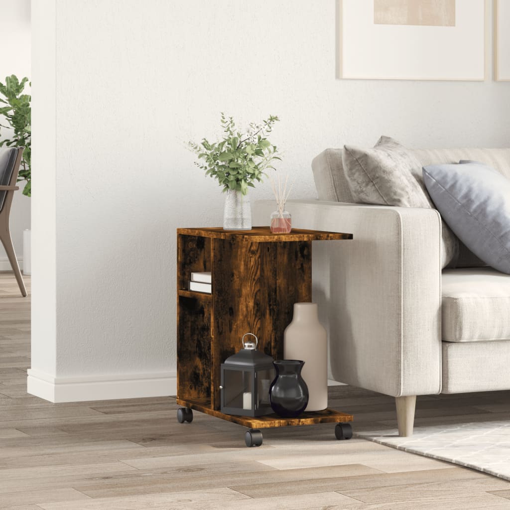 vidaXL Side Table with Wheels Smoked Oak 50x30x55 cm Engineered Wood