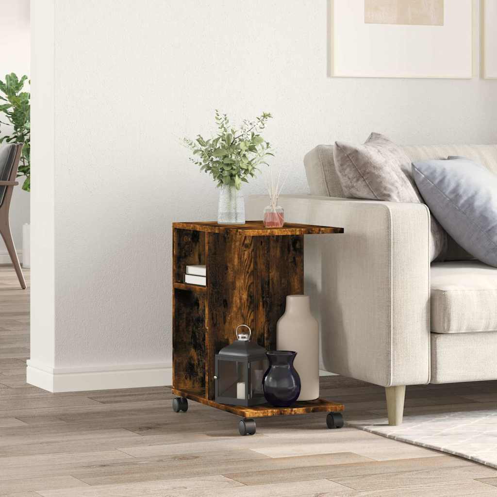 vidaXL Side Table with Wheels Smoked Oak 50x30x55 cm Engineered Wood