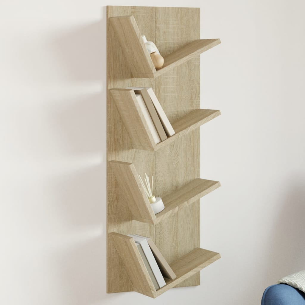 vidaXL Wall Bookshelf 4-Tier Sonoma Oak 33x16x90 cm