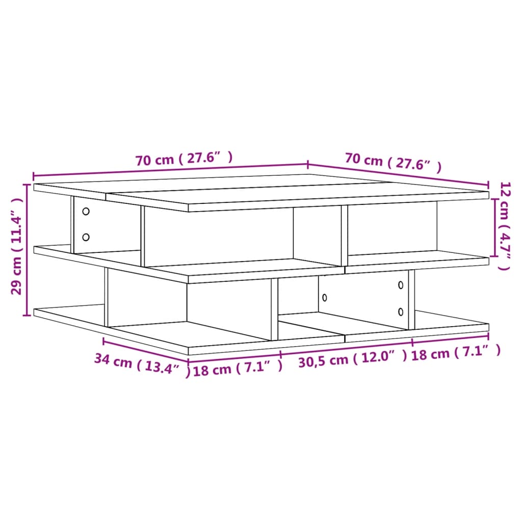vidaXL Coffee Table Smoked Oak 70x70x29 cm Engineered Wood