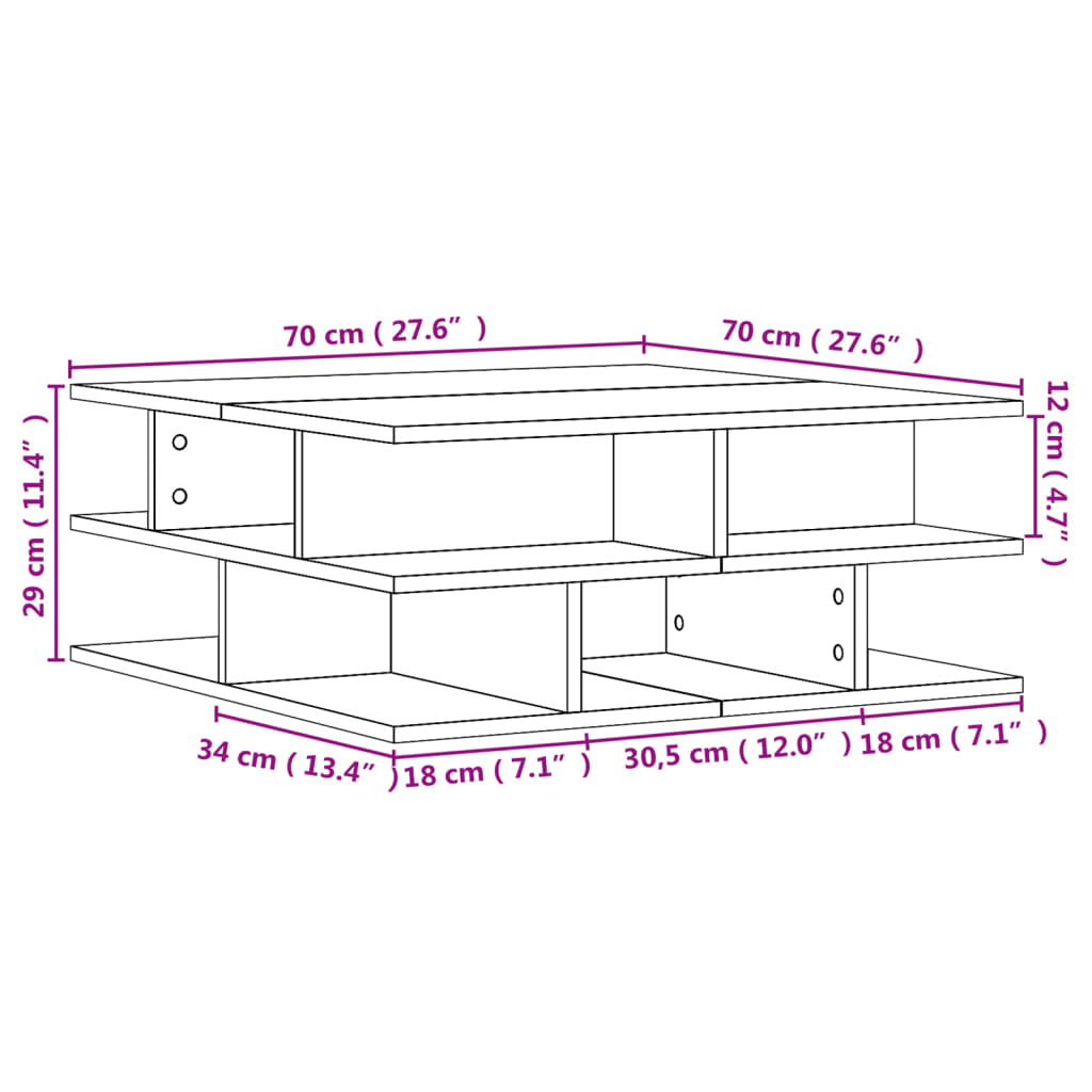 vidaXL Coffee Table Grey Sonoma 70x70x29 cm Engineered Wood