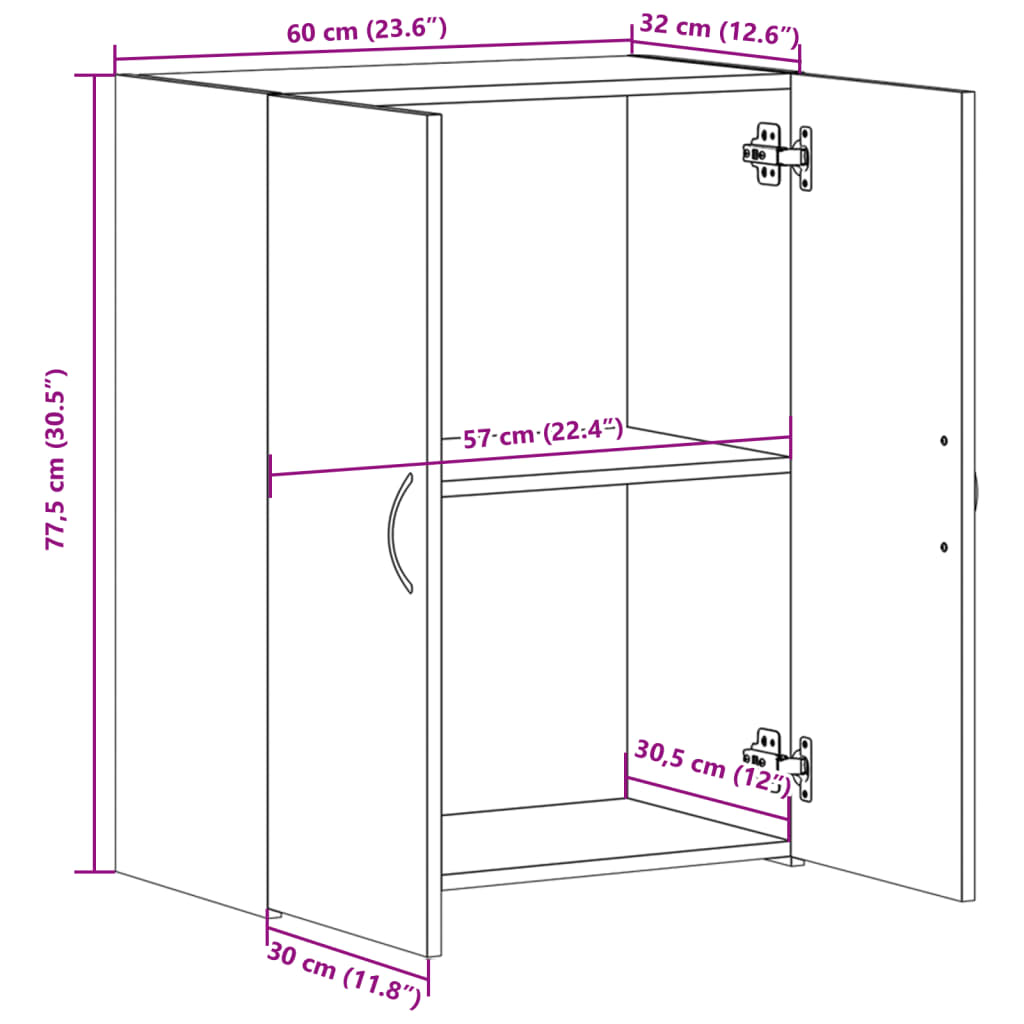 vidaXL File Cabinet Smoked Oak 60x32x77.5 cm Engineered Wood