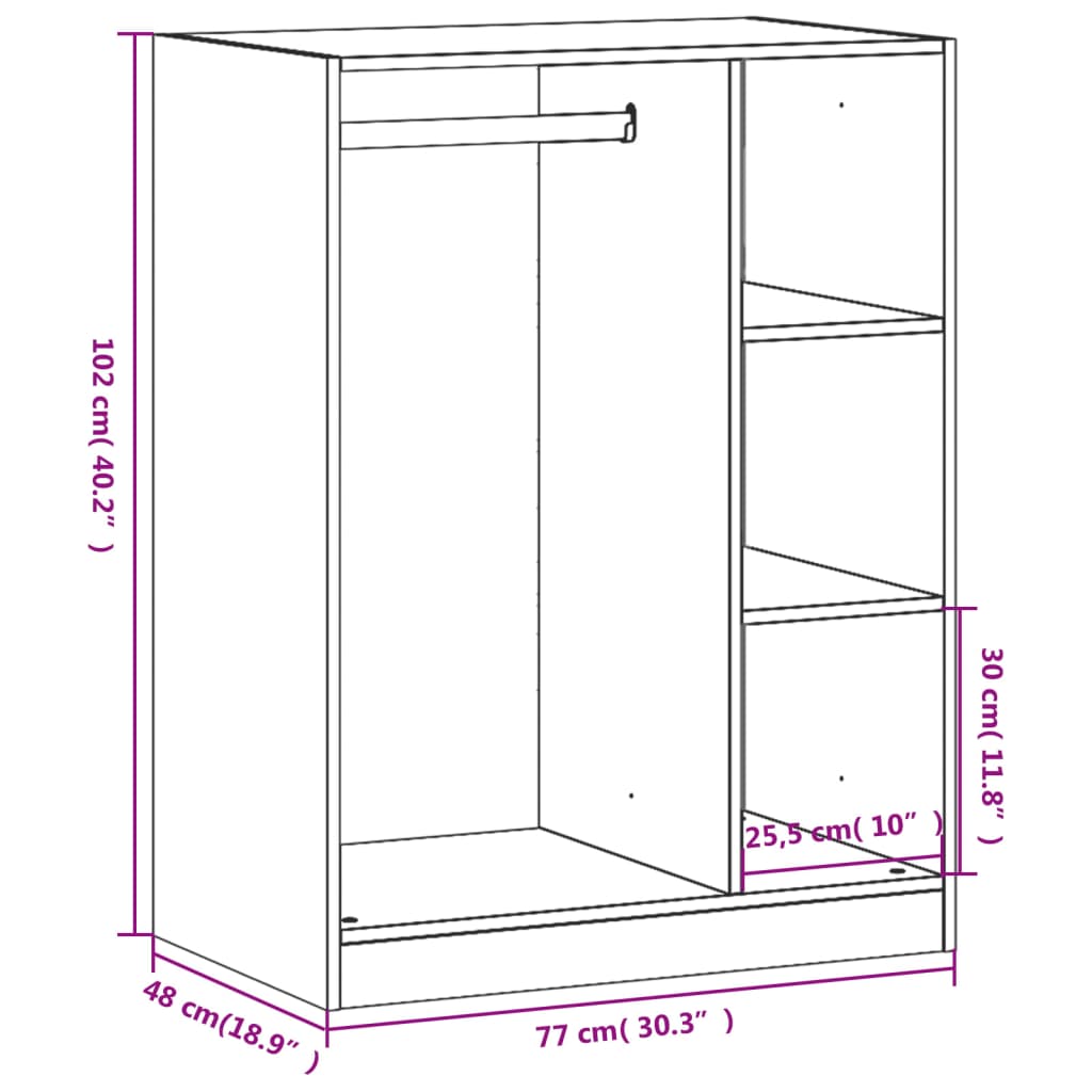 vidaXL Wardrobe Smoked Oak 77x48x102 cm Engineered Wood