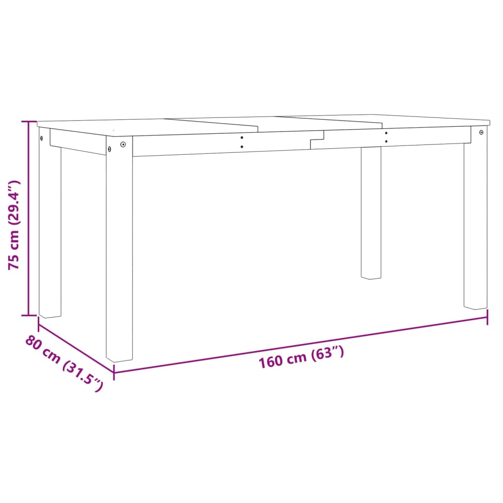 vidaXL Dining Table PANAMA Grey 160x80x75 cm Solid Wood Pine