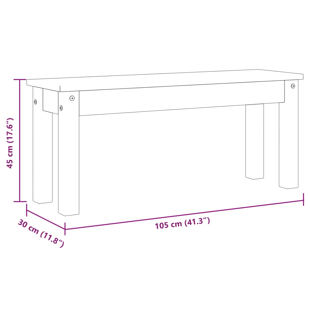 vidaXL Dining Bench PANAMA White 105x30x45 cm Solid Wood Pine