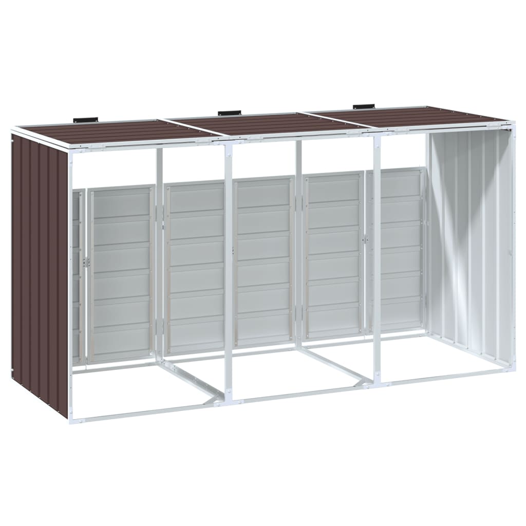 vidaXL Wheelie Bin Storage for Triple Bins Brown 216x81x115 cm Steel