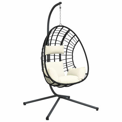 vidaXL Hanging Egg Chair with Stand Beige Rattan and Steel