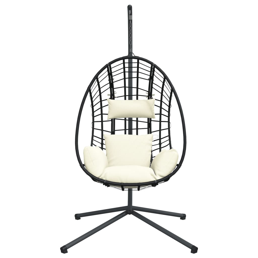 vidaXL Hanging Egg Chair with Stand Beige Rattan and Steel
