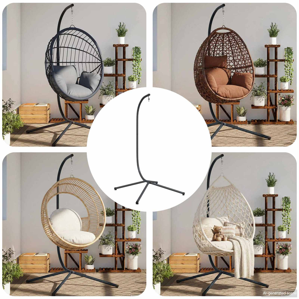 vidaXL Hanging Egg Chair Stand without Basket Anthracite Steel