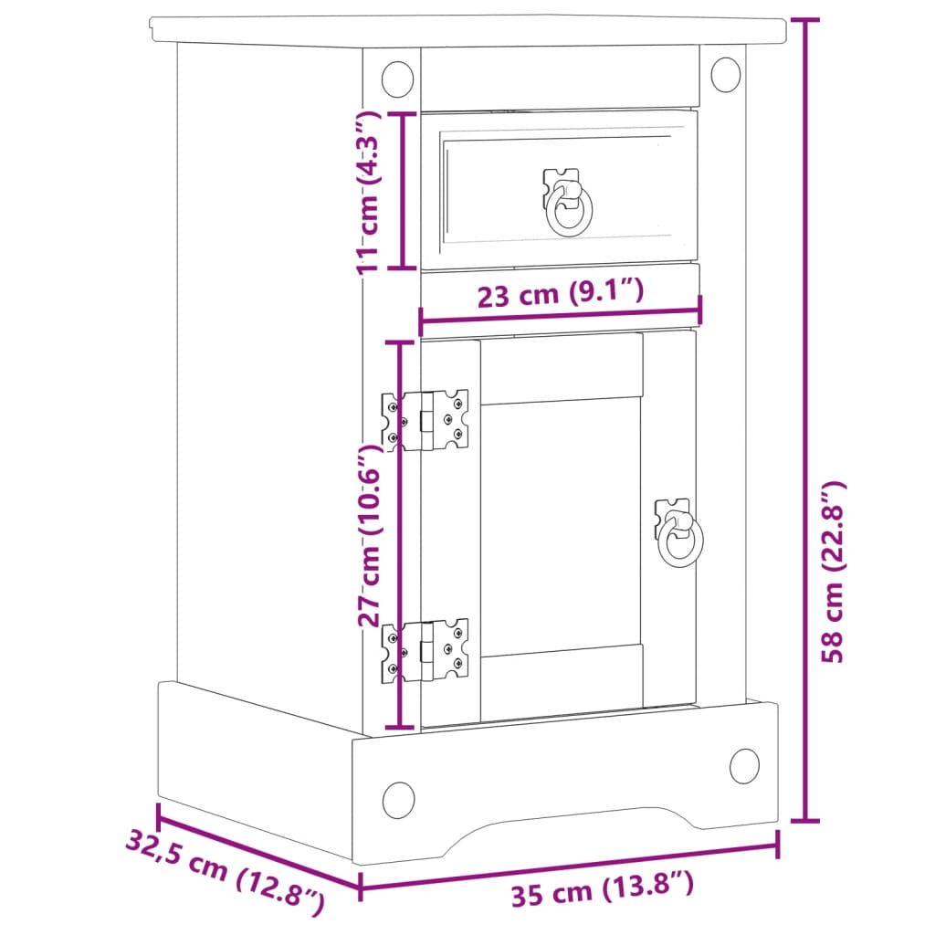 vidaXL Bedside Cabinet "Corona" 35x32,5x58 cm Solid Wood Pine