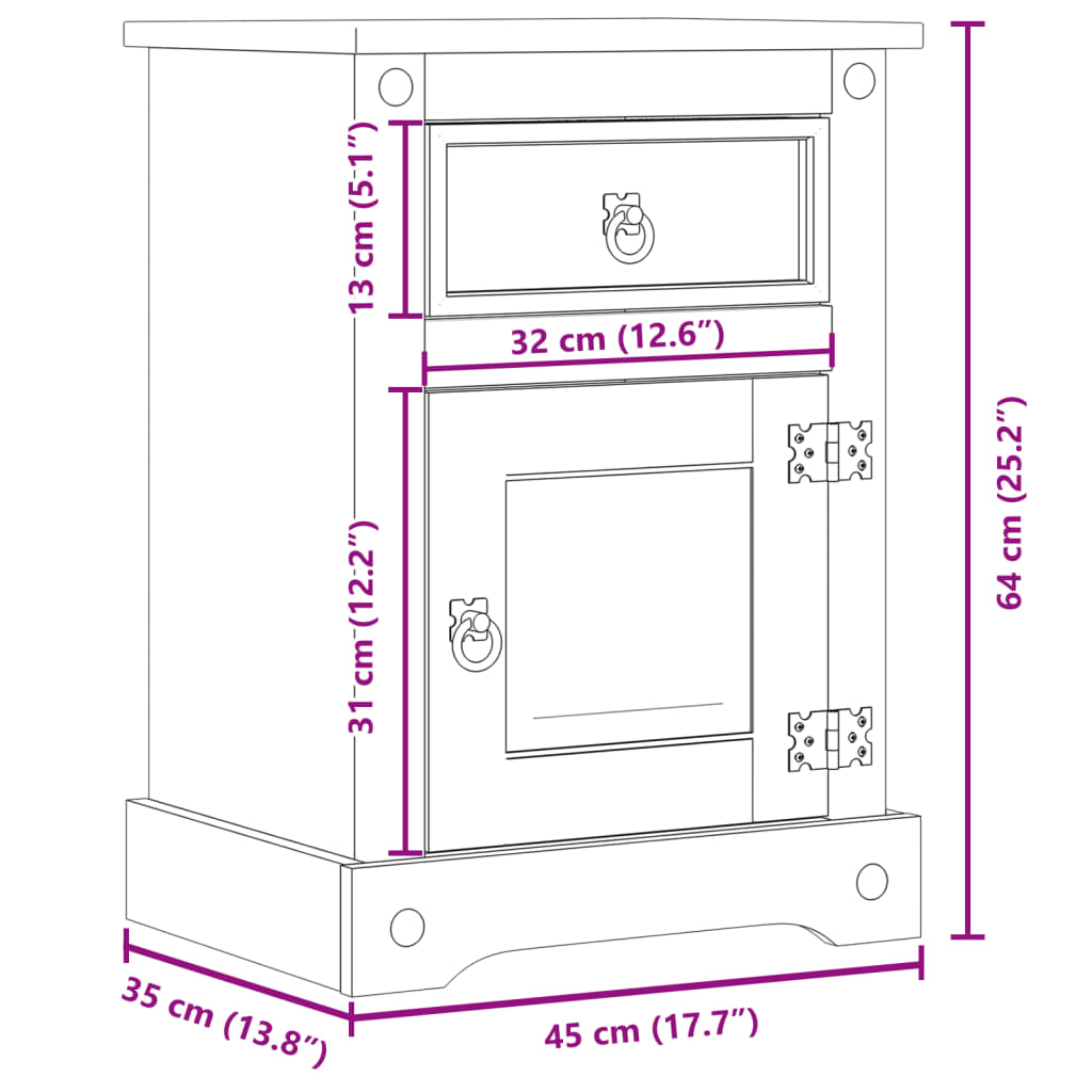 vidaXL Bedside Cabinet Corona 45x35x64 cm Solid Wood Pine