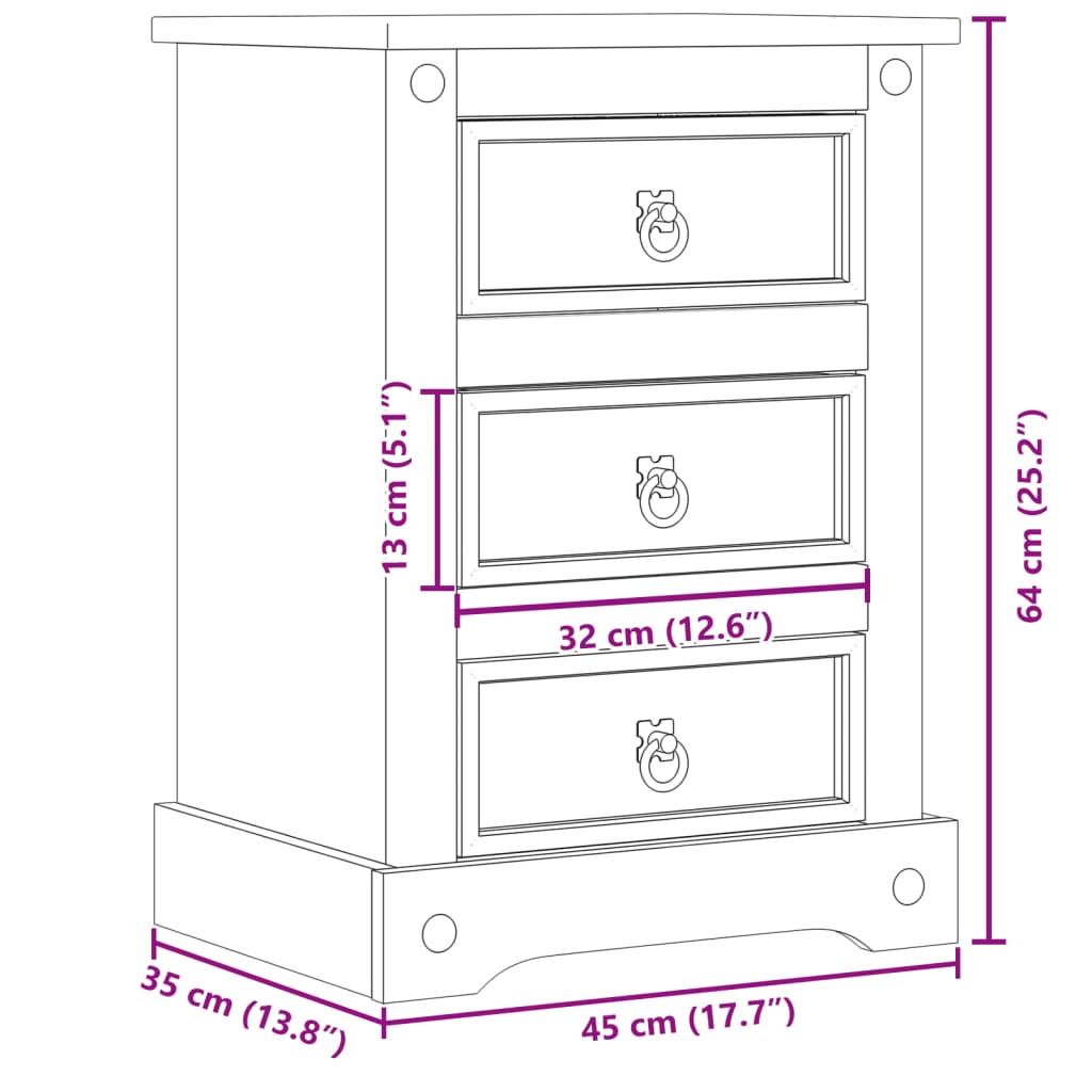 vidaXL Bedside Cabinet Corona 45x35x64 cm Solid Wood Pine
