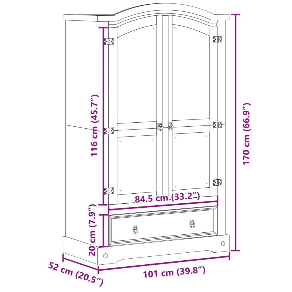vidaXL Wardrobe "Corona" 101x52x170 cm Solid Wood Pine