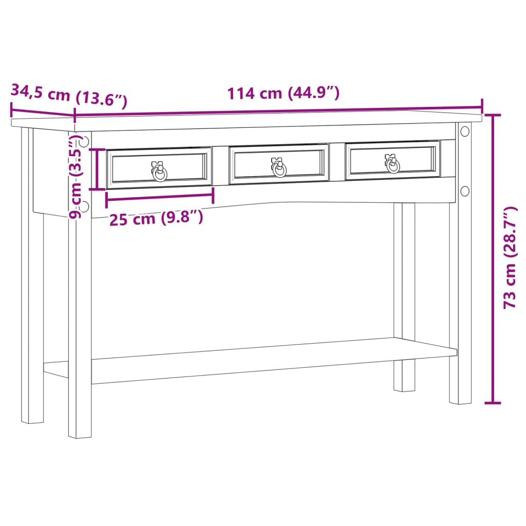 vidaXL Console Table "Corona" 114x34,5x73 cm Solid Wood Pine