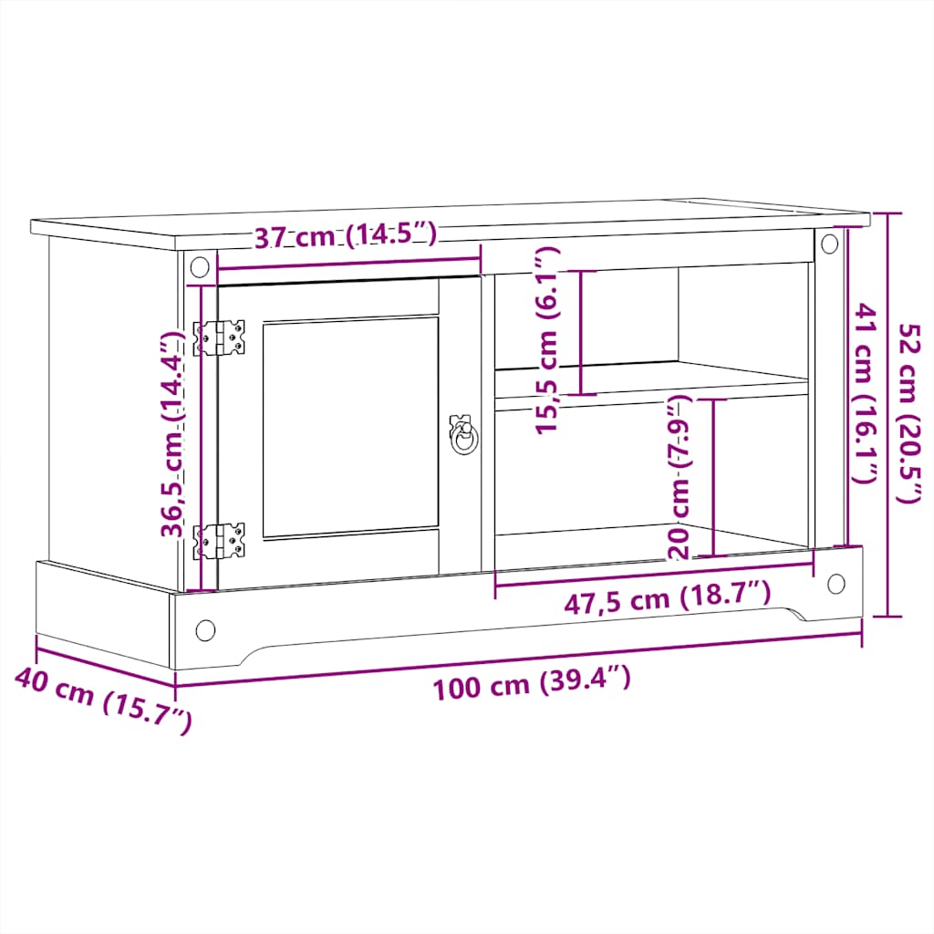 vidaXL TV Cabinet "Corona" 100x40x52 cm Solid Wood Pine