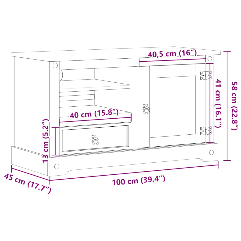 vidaXL TV Cabinet Corona 100x45x58 cm Solid Wood Pine