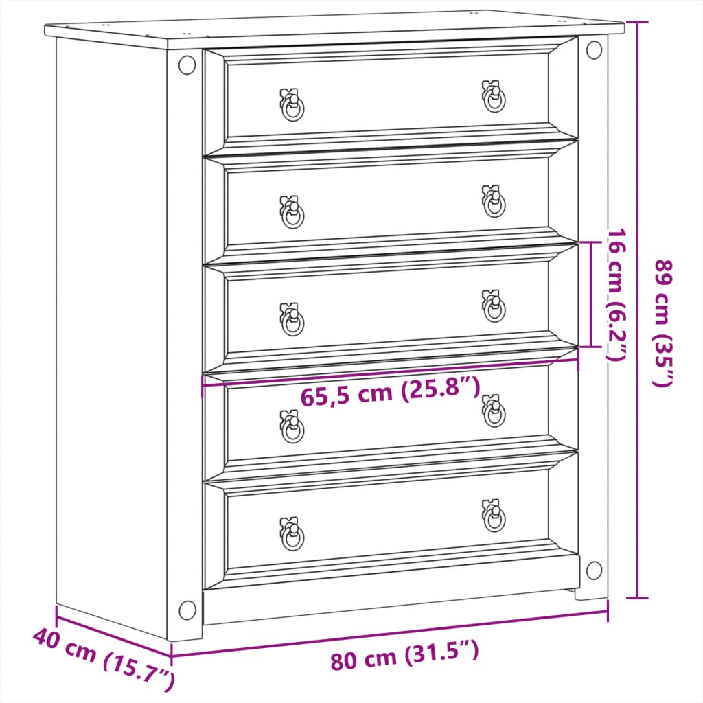 vidaXL Chest of Drawers "Corona" 80x40x89 cm Solid Wood Pine