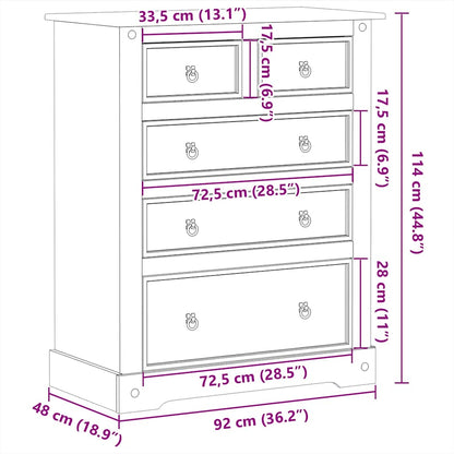 vidaXL Chest of Drawers Corona 92x48x114 cm Solid Wood Pine