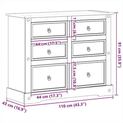vidaXL Chest of Drawers "Corona" 110x43x91 cm Solid Wood Pine