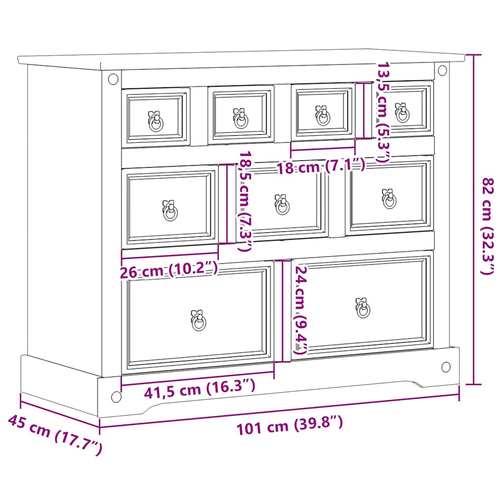 vidaXL Chest of Drawers Corona 101x45x82 cm Solid Wood Pine